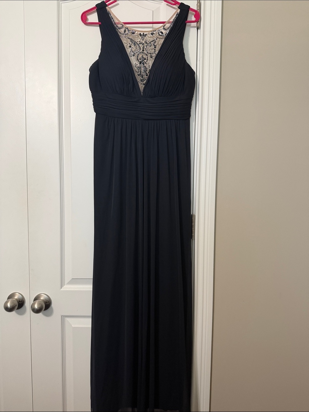 Patra Black Maxi Dress with Embroidered Illusion Bodice